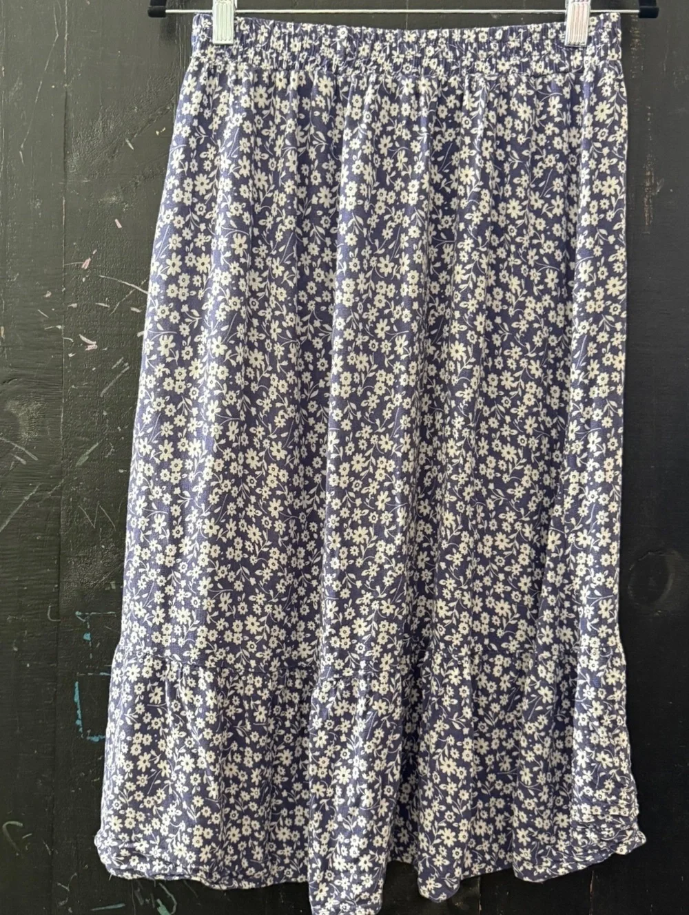 Zoe Blue White Floral Cottagecore Boho Ruffle Midi Skirt Womens M